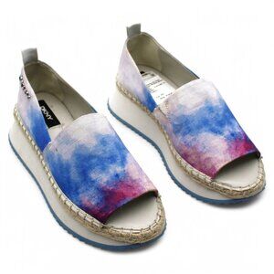 DKNY Womens Blue Tie Dye Treaded Orza Open Toe Wedge Slip on Espadrille Shoes